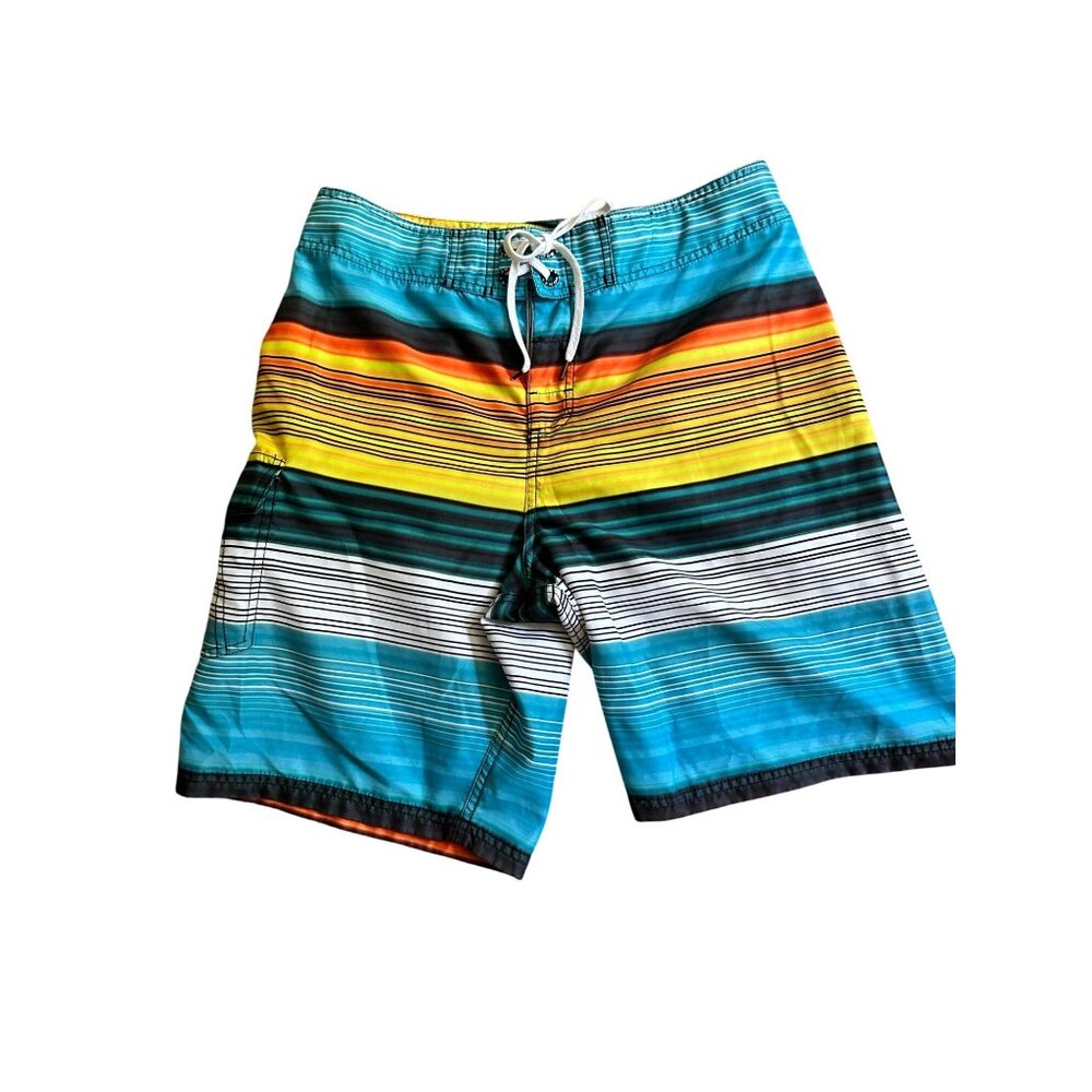 Just Bones Boardwear Boys Striped Boardshorts Size 32 Adjustable Waist 100% Poly